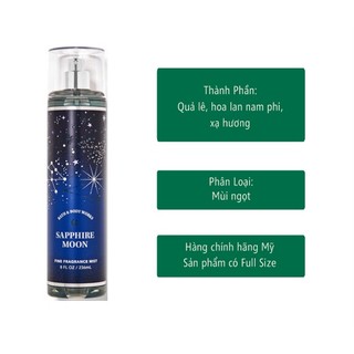 ✨ Xịt thơm Body Mist 𝐁𝐚𝐭𝐡 𝐚𝐧𝐝 𝐁𝐨𝐝𝐲 𝐖𝐨𝐫𝐤𝐬 𝐒𝐚𝐩𝐩𝐡𝐢𝐫𝐞 𝐌𝐨𝐨𝐧
