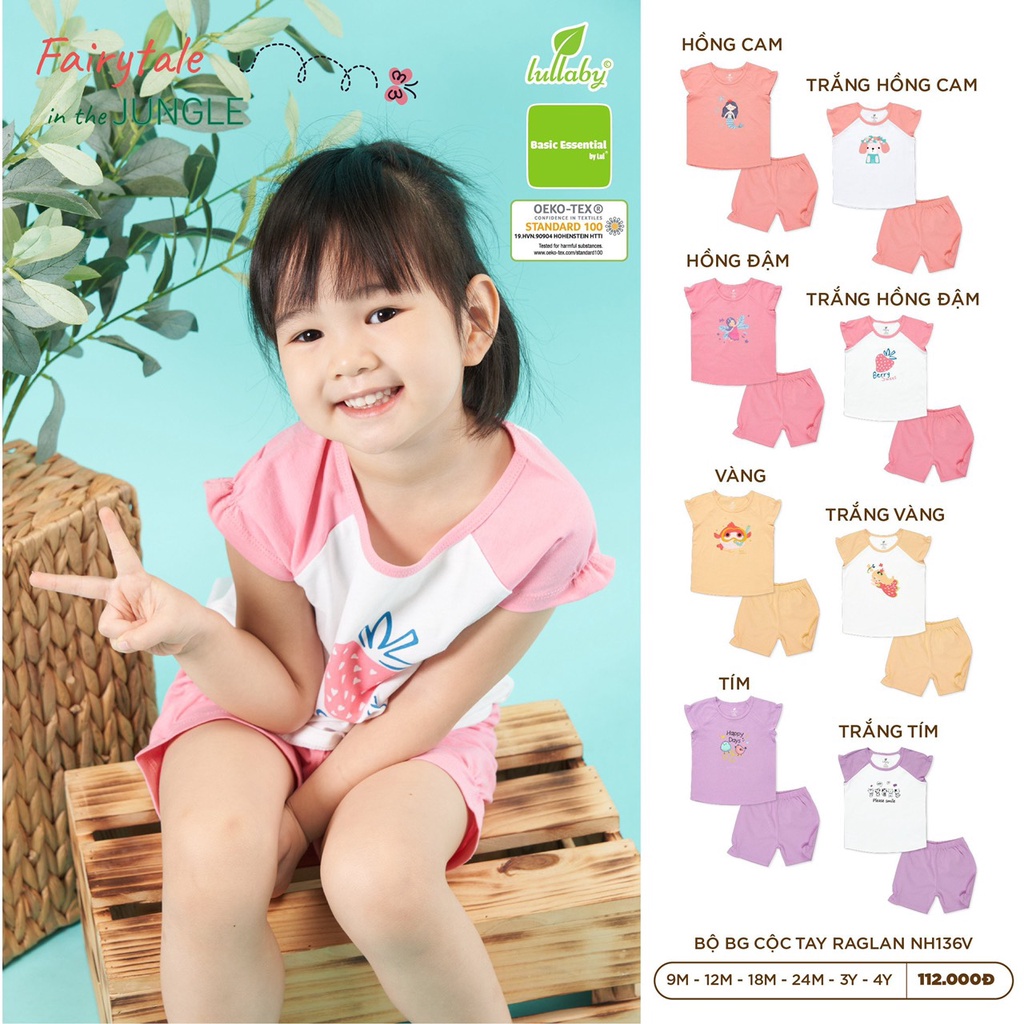 Bộ Cộc tay cotton Raglan Bé Gái Lullaby 2023 (Sz 9m-4y) NH136