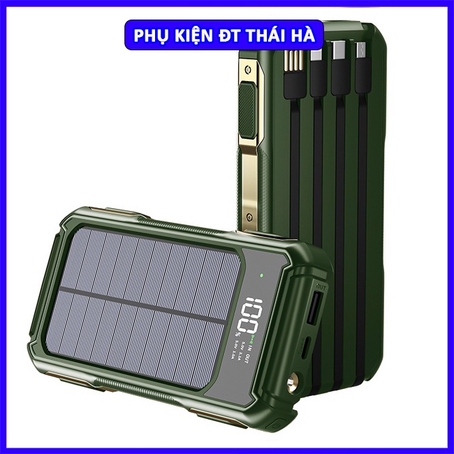 Sạc Dự Phòng 20000mAh F1S Pin Sạc Năng Lượng Mặt Trời, Sẵn 4 Dây USB, TypeC, Micro, Lining - Phụ Kiện Điện Thoại Thái Hà