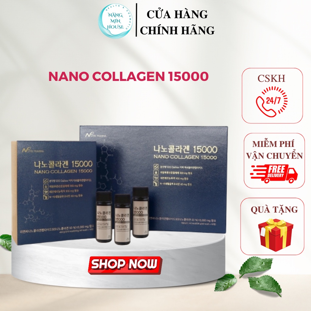 Nước uống Nano Collagen peptide 15000mg (30g x 30 lọ) hỗ trợ làm đẹp và ngăn ngừa lão hóa