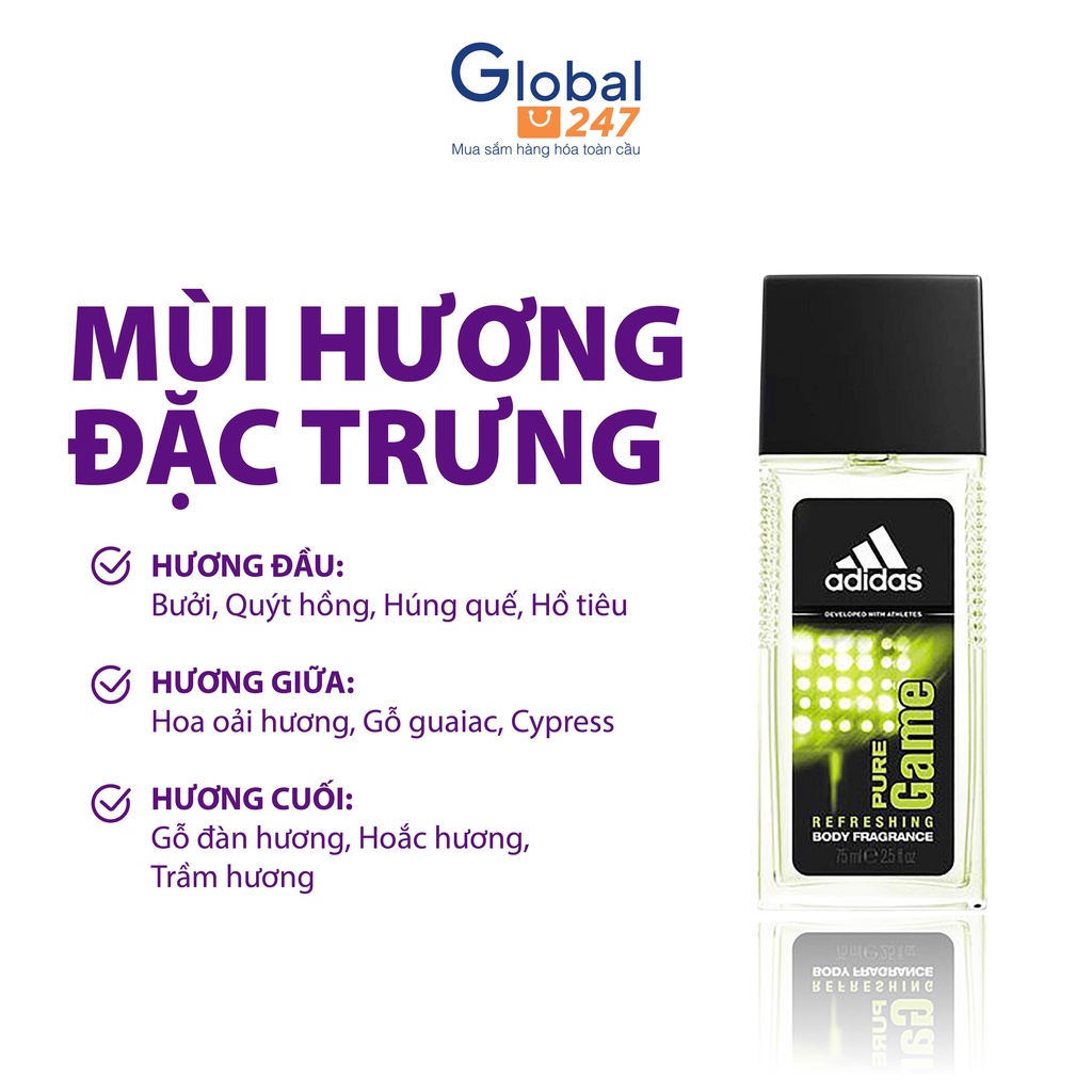 Nước hoa Adidas body fragrance Nam tính tạo cảm giác mạnh mẽ 75ml - Hàng UK