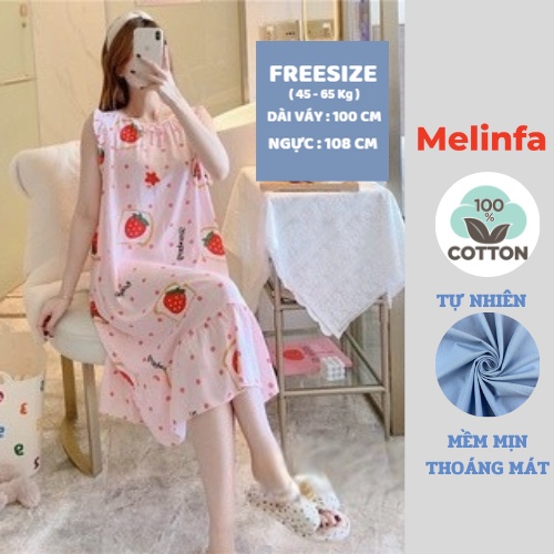 Váy ngủ nữ vải Cotton lanh lụa tự nhiên mềm mịn mát lạnh, đầm mặc nhà nữ tính mã VAV0279