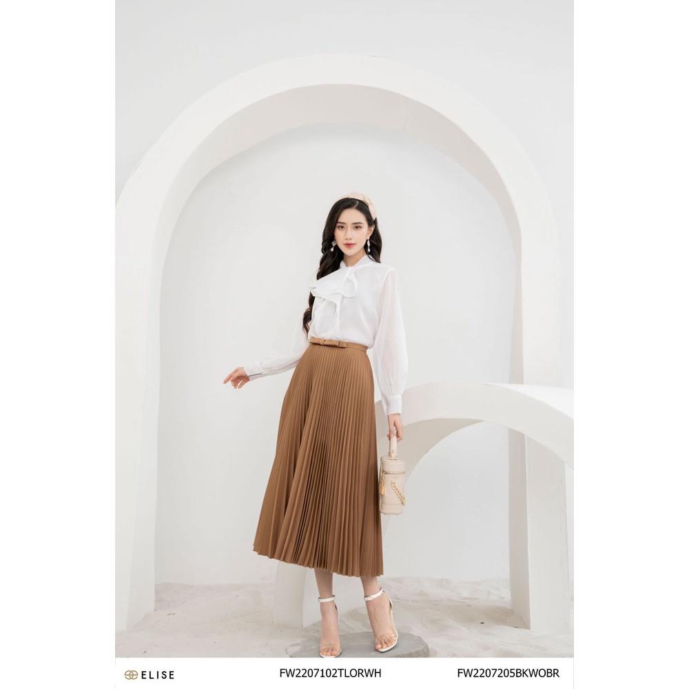 Chân váy nâu dập ly nơ cạp thiết kế Elise FW2207205BKWOBR