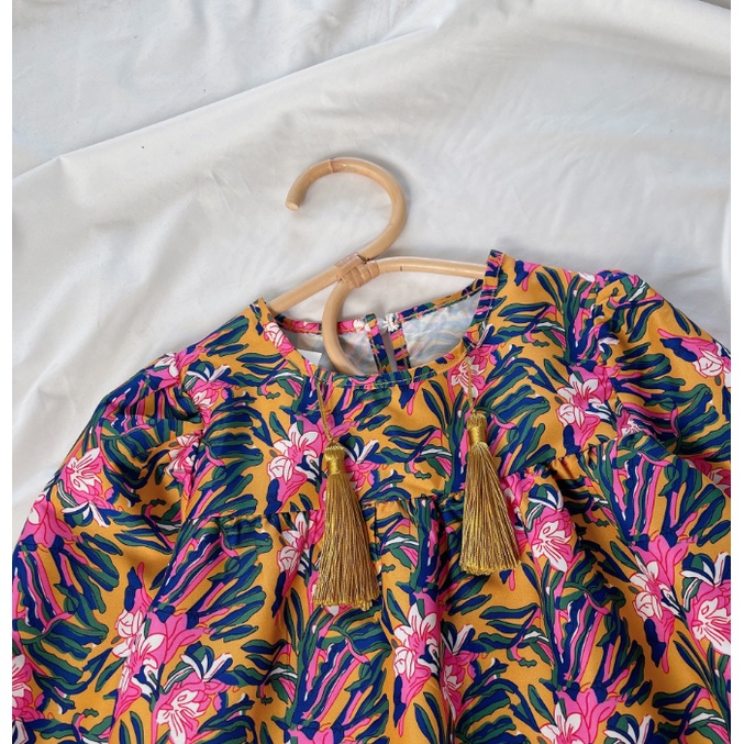 Đầm Tay Dài In Hoa Tua Rua Thời Trang Mùa Xuân 2023 Mới Cho Bé Gái