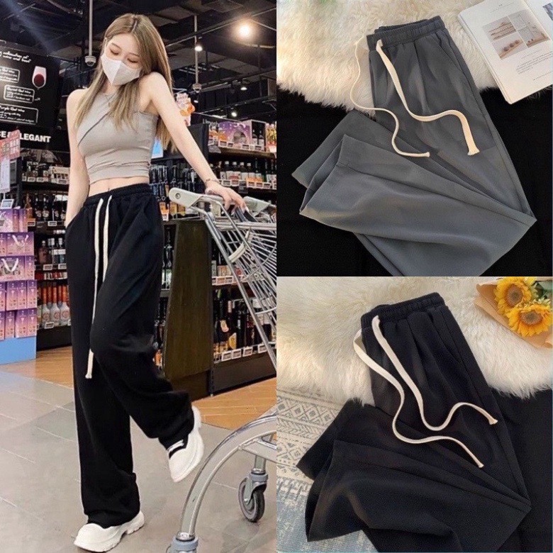 Quần ống rộng loe dáng suông dây rút dáng thon cao phong thái hàn quốc nội y xanh - chất mát