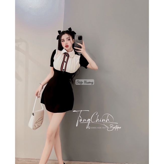 Đầm nữ body phối cổ sơmi cá tính
