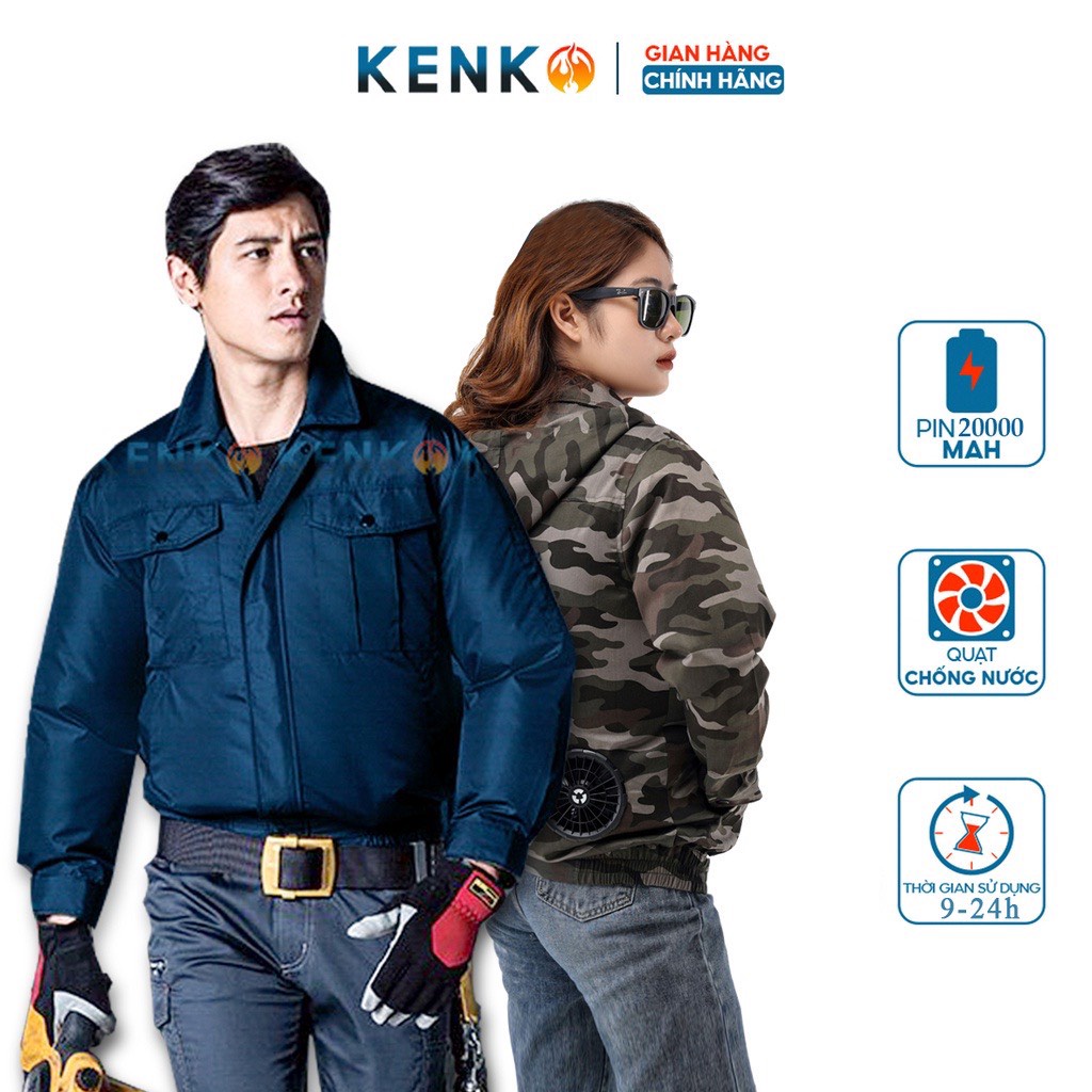 Áo điều hòa KENKO K03 pin 20000mah chống nóng, kháng khuẩn, khử mùi  tặng kèm đá khô bảo hành 12 tháng