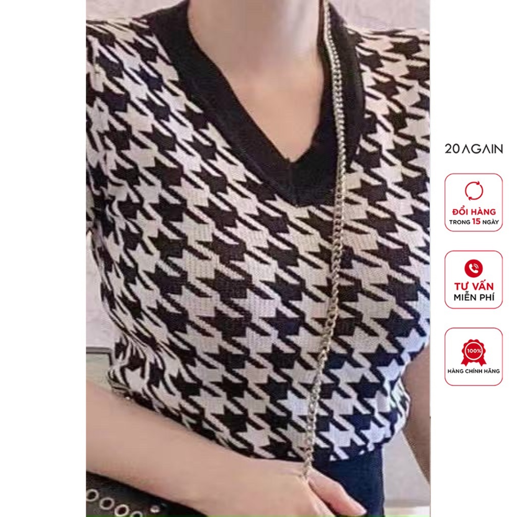 Áo len montoghi 20Again, thiết kế cổ tim hoạ tiết răng cưa ALW2051