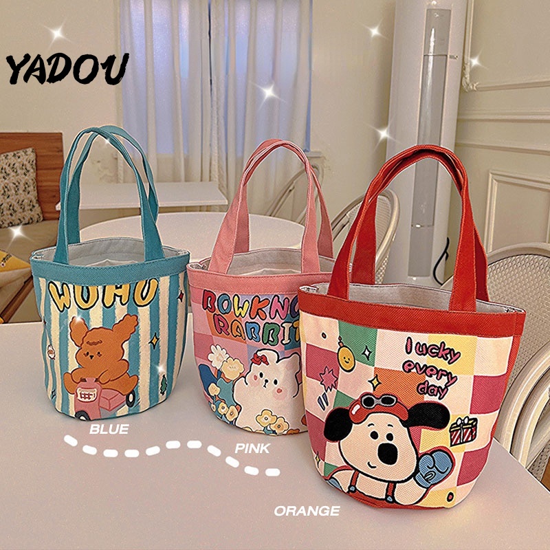 Yadou Túi Tote Bằng Vải Canvas Sức Chứa Lớn In Họa Tiết Graffiti Dễ Thương Phong Cách Hàn Quốc