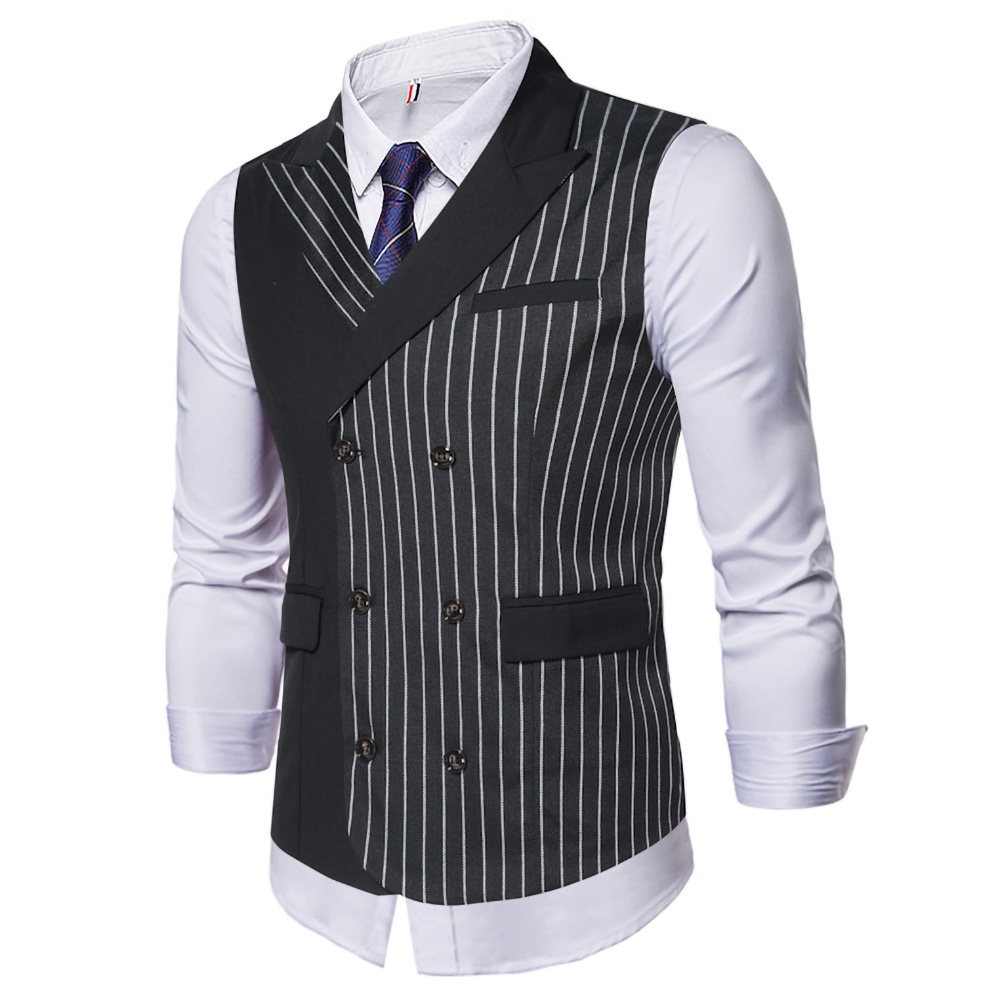 Áo gile nam cao cấp phong cách Hàn thiết kế 2 hàng cúc phối kẻ sọc sang chảnh lịch lãm H65