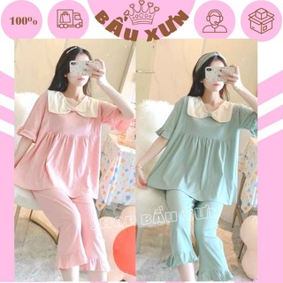 Bộ đồ bầu và sau sinh lửng kiểu dáng tiểu thư- bộ lửng cao cấp mùa hè chất đũi mềm mát