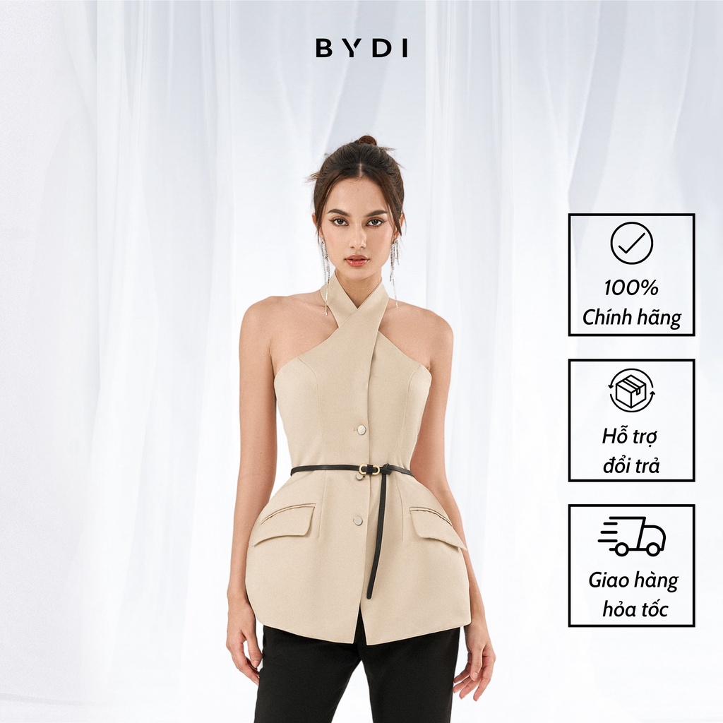 Áo Peplum Nữ Choàng Chéo Cổ Thiết Kế Cúc Cài Kèm Thắt Lưng Da BYDI Design | MAE TOP