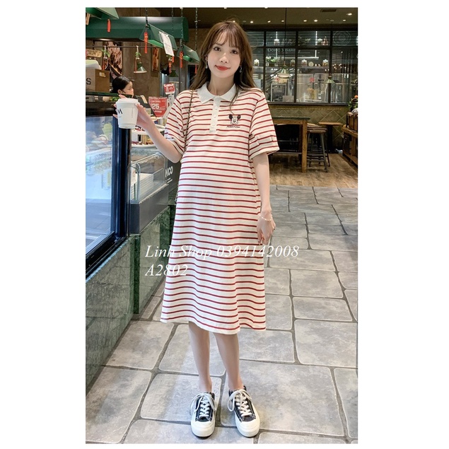 Váy Phông Kẻ Mickey Có Cổ Lịch Sự A2802