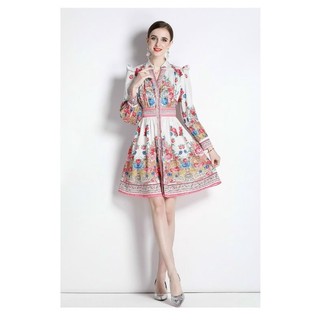 HÀNG NHẬP - ĐẦM XÒE LỤA TAY DÀI IN HOA VĂN