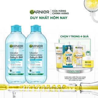 Bộ đôi Nước tẩy trang Garnier Cho Da Dầu Mụn Salicylic BHA Micellar 400mlx2 (mới)