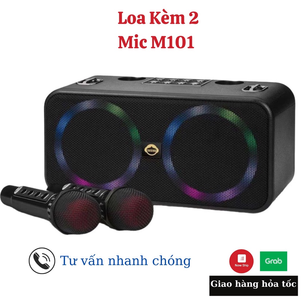 Loa Bluetooth Karaoke M101 Chính Hãng Tặng Kèm 2 Micro Không Dây Có Đèn LeD Theo Điệu