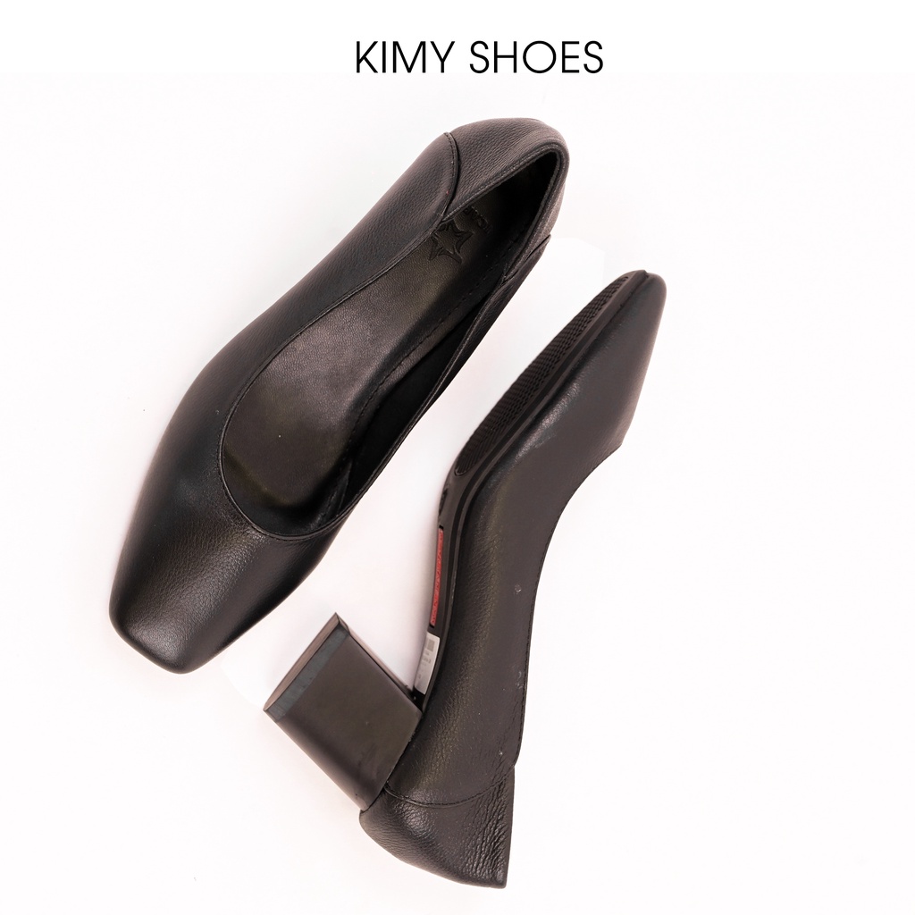 Giày cao gót nữ 5 phân KIMY SHOES,  giày công sở cao gót da thật hàng VNXK mũi vuông thon, đế vuông ma sát