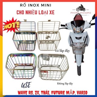 Rổ inox đa năng kiểu mi ni gắn được các loại xe như wave RS, Vario, Wave Thái