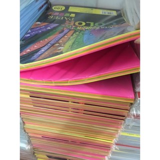 Giấy màu dạ quang A4 trộn 5 màu.