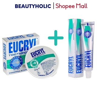 Combo bột tẩy trắng răng 50g + kem đánh răng làm trắng răng hương bạc hà eucryl tooth paste freshmint 62g
