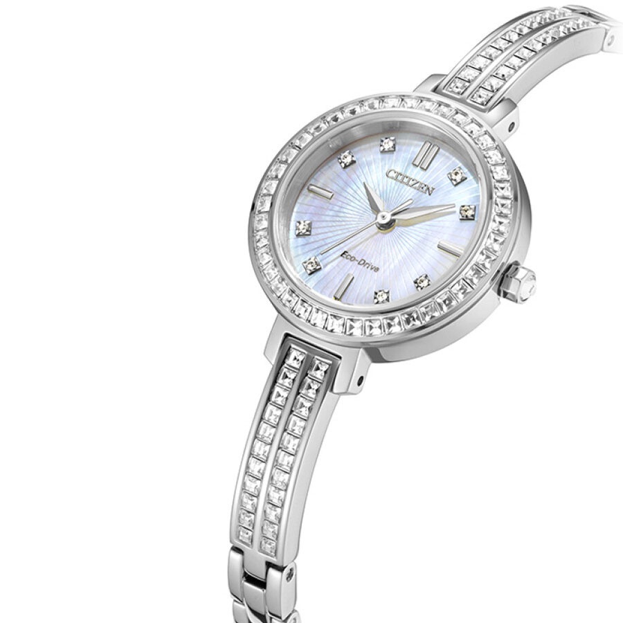 Đồng Hồ Nữ Citizen Đính Đá Swarovski Dây Thép Không Gỉ EM0860-51D - Mặt Xà Cừ (25mm)