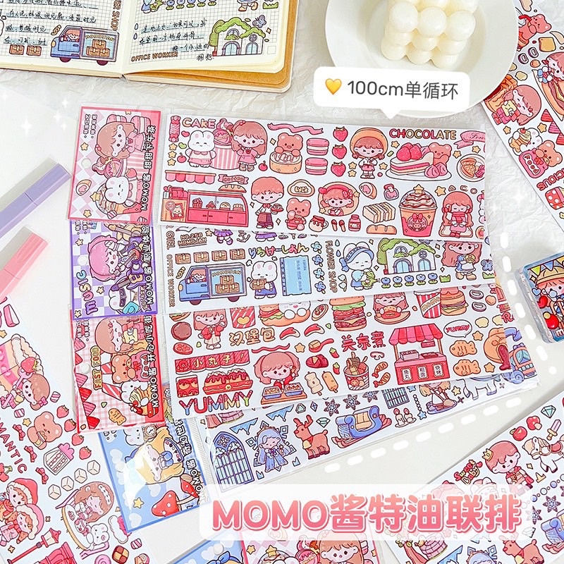 Set sticker MOMO đôi dạng dây dài Diy mới nhất năm 2023, chủ đề hoàng tử - công chúa