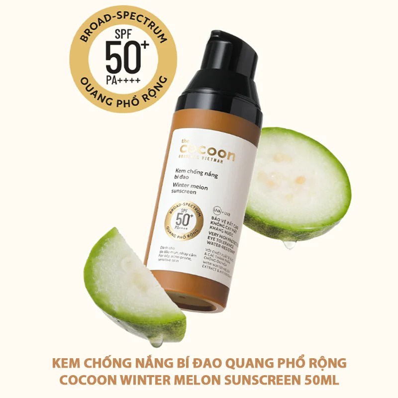 Kem Chống Nắng Bí Đao Quang Phổ Rộng Dành Cho Da Dầu, Nhạy Cảm The Cocoon Winter Melon Sunscreen 50ml