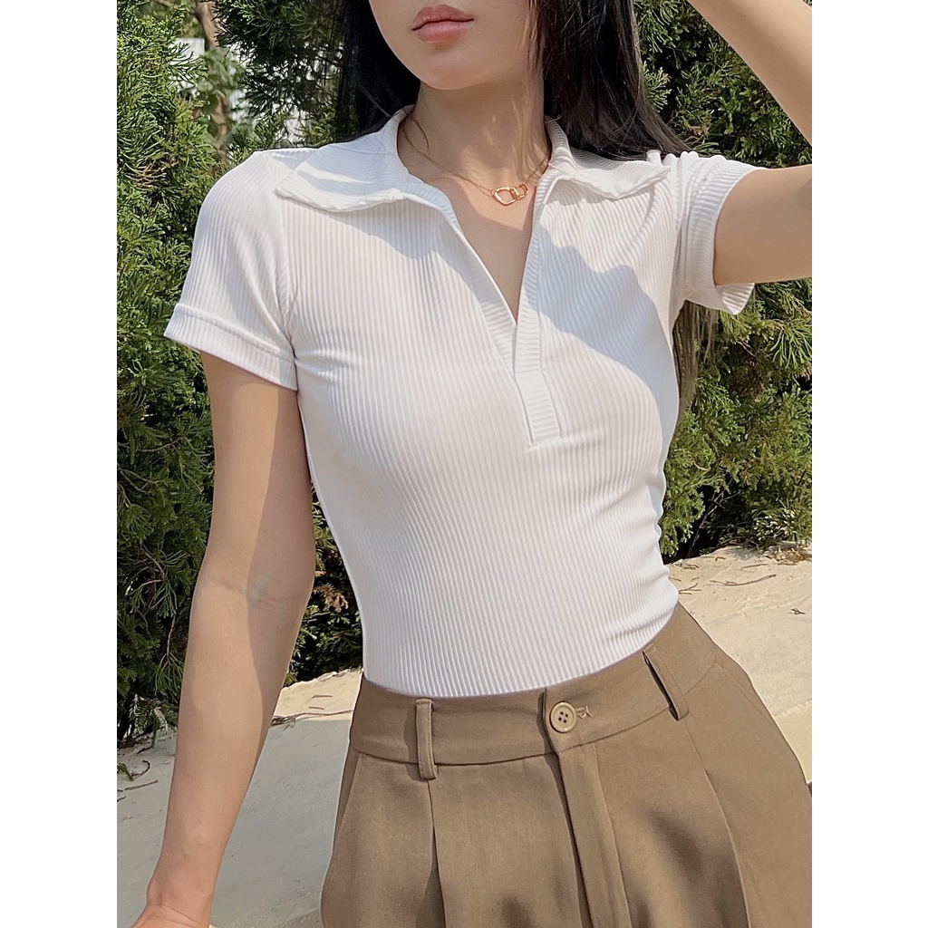 Áo Cổ V Ngắn Tay Dáng Dài - Áo Thun Tăm Lạnh THESIS