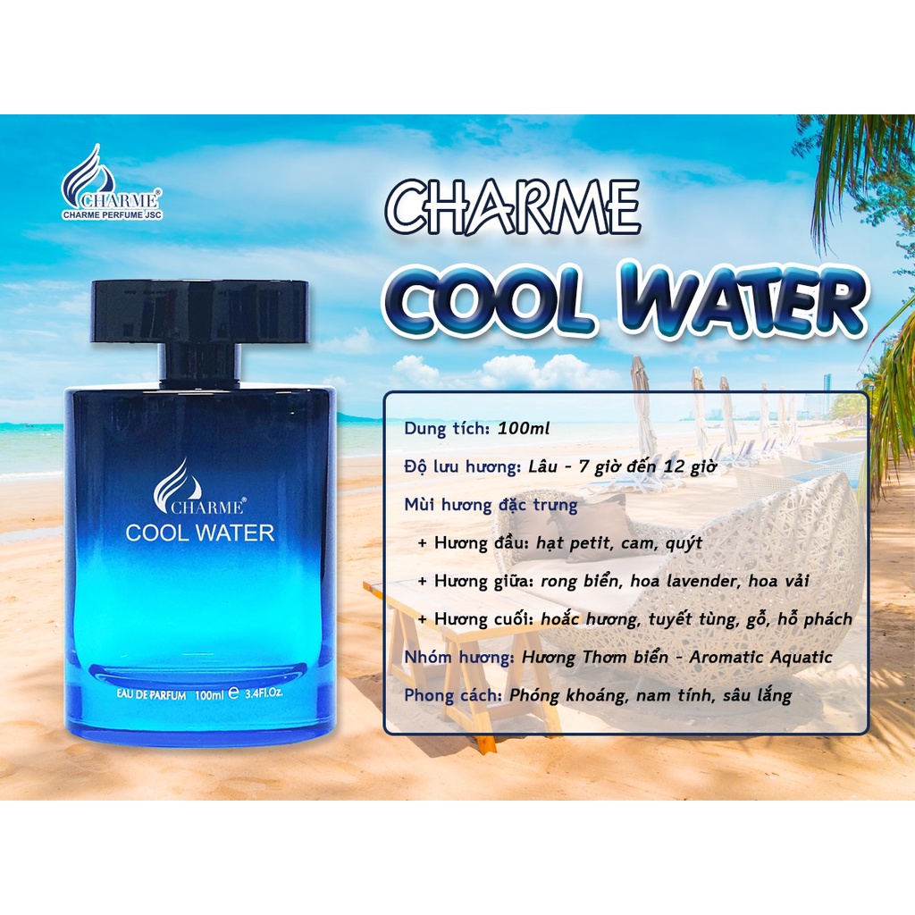 Nước hoa Charme Cool Water 10ml phóng khoáng nam tinh sâu lắng