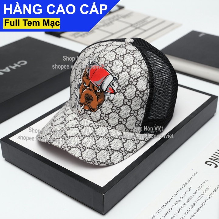Mũ Lưỡi Trai Nón Kết Gucci Chó Bulldog Hoạ Tiết Phối Lưới Thoáng Mát Vải Kaki Màu Trắng Lưới Đen Form Đứng Thời Tra