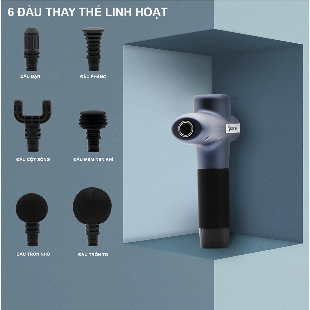 Máy massage cầm tay BOOSTER U1 -126W, 6 Đầu, 8 Tốc Độ