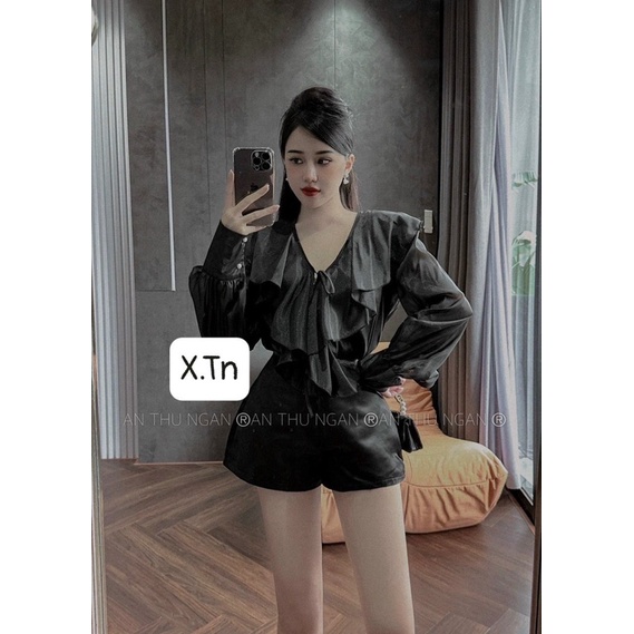 Set Bộ Áo Sơ Mi Tơ Rũ Bèo Kèm Quần Short Tapta Hình thật Cuối