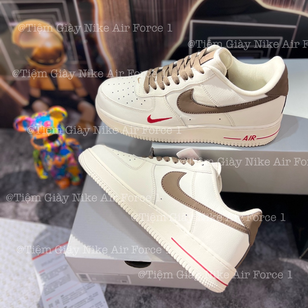 Giày Thể Thao AF1 Low Premium White Brown Giày Af1 Vệt Nâu Full Box Tặng Tất Freeship