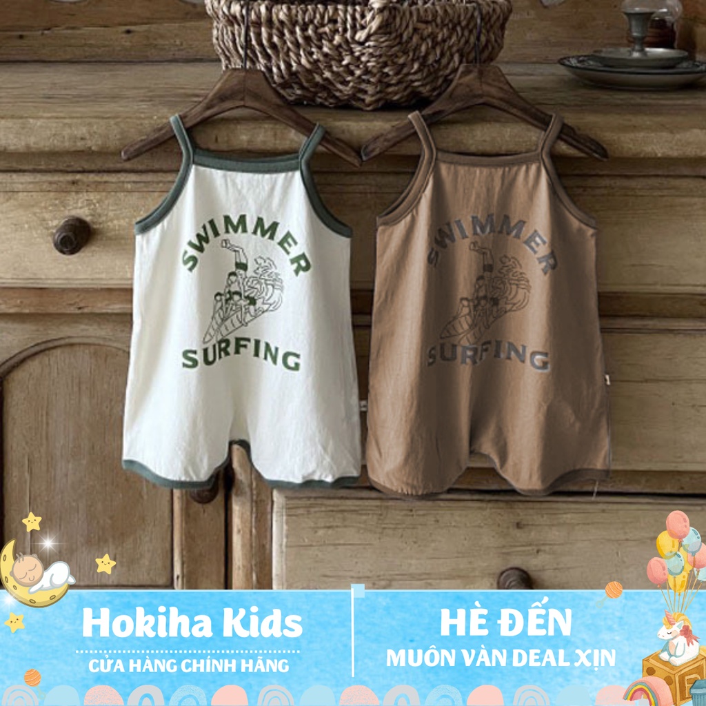 Bộ body suit hai dây cho bé trai bé gái Hokiha Kid chất cotton mềm mát size 3-10kg TE183