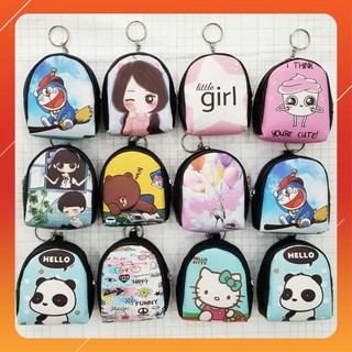 Ví mini nữ đựng tiền lẻ dạng móc khóa có dây kéo in hình hoạt hình cute size 9cm V3242