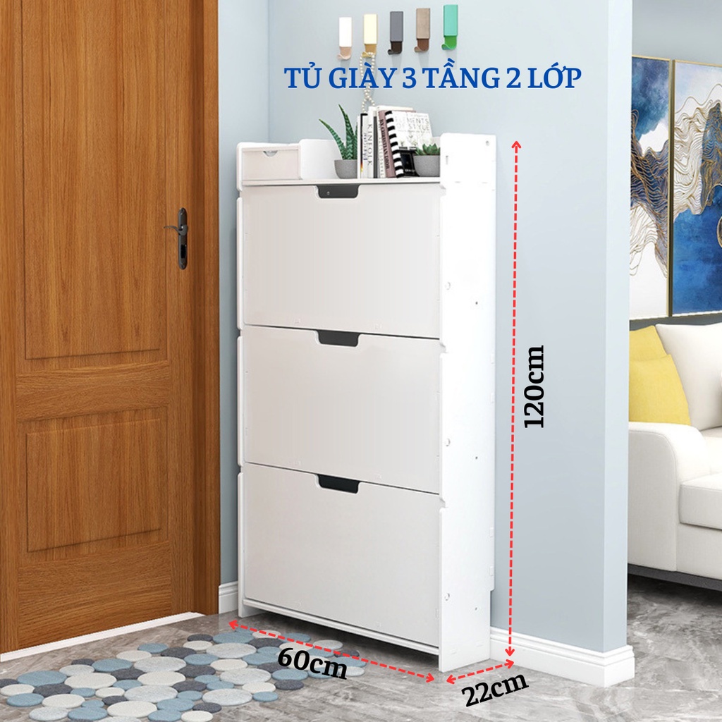Tủ Giày Gỗ Nhựa 2 Tầng 3 Tầng Lắp Ghép Thông Minh, Tủ Đựng Giầy Dép Cánh Lật Phong Cách Hàn Quốc Chống Nước Tuyệt Đối