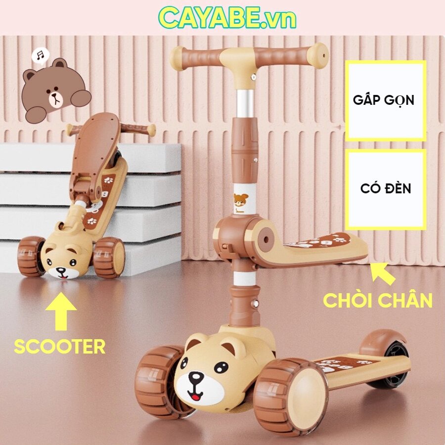 Xe Scooter, Xe Trượt Cho Bé Bánh Có Đèn ,Có Nhạc, có ghế 3 in 1 Chịu Lực 90KG