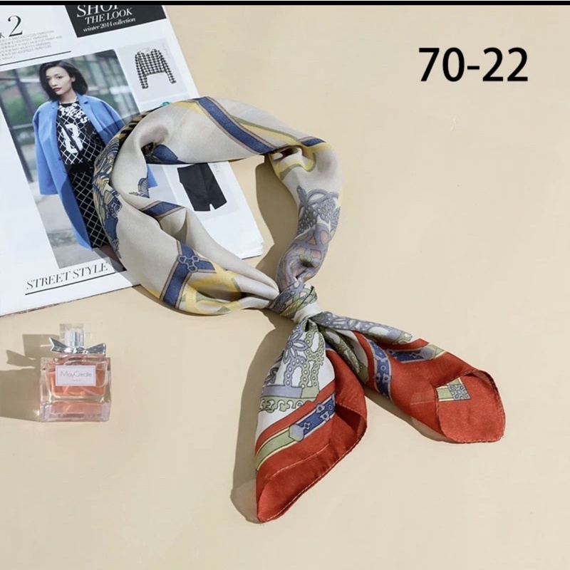Khăn turban lụa vuông cao cấp choàng cổ size 70x70cm thanh lịch đa năng dùng làm áo yếm in hoa văn hình học