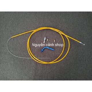 Dây ga vàng+đầu ga màu domino cho xe wave sirius 2 món