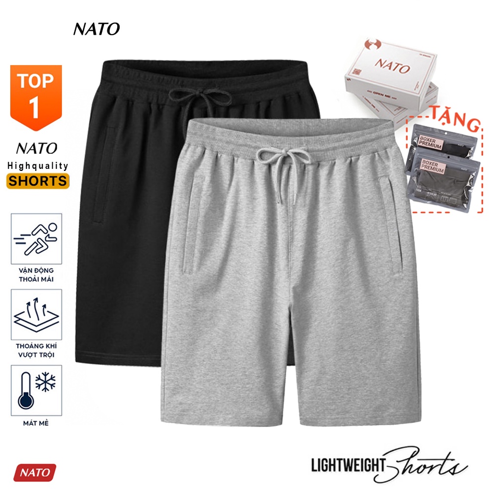 Quần Short Nam ULTRA Vải 100% Cotton Co Giãn Cao Cấp Có Túi Dây Trơn Basic Màu Xám Đen Đẹp Quần Thể Thao Ngắn Đùi NATO