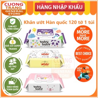 Combo 5 túi khăn ướt bebe, baby baby, baby wet wipes 120 tờ 1 túi