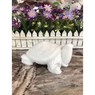 Tượng con rùa phong thủy đá trắng để bàn làm việc - Dài 15 cm