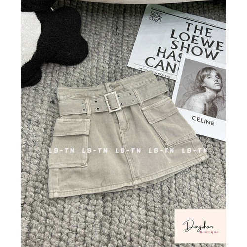 Chân váy jeans túi hộp kèm đai - Dungpham Boutique