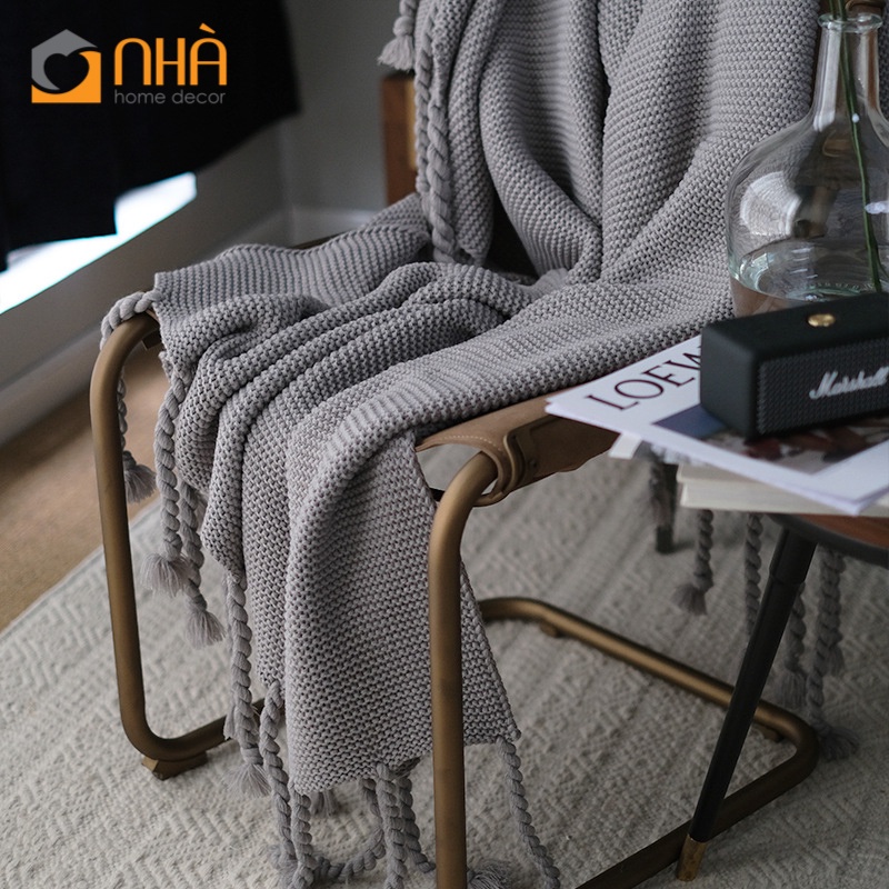 Chăn Phủ Ghế Sofa Đan Len Dệt Kim Cao Cấp Sang Trọng phong cách Bắc Âu