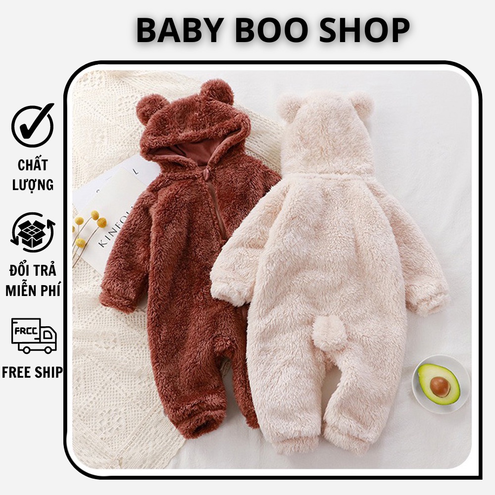 Body liền thân ủ ấm cho bé sơ sinh, bộ đồ liền thân lông gấu cute, chất liệu vải cao cấp, ấm áp BABY BOO SHOP