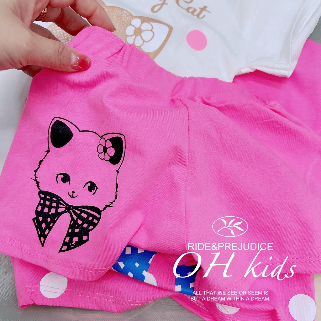 Đồ bộ bé gái , sét bộ quần áo chất cotton họa tiết mèo chấm bi tay rơi siêu xinh cho bé gái.