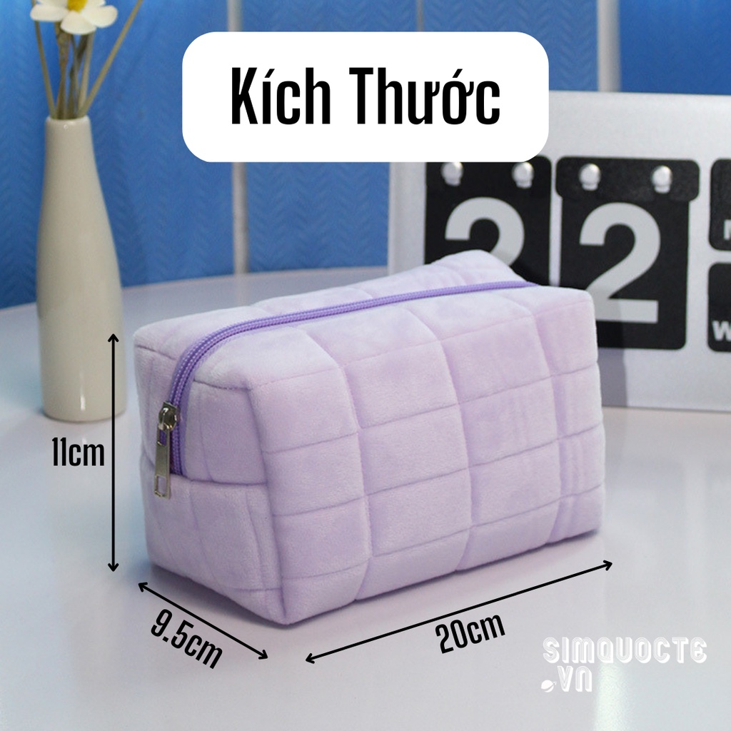 Túi đựng bút, đồ trang điểm vải nhung bông mềm mại cỡ lớn màu pastel xinh xắn phong cách Hàn Quốc TMP41