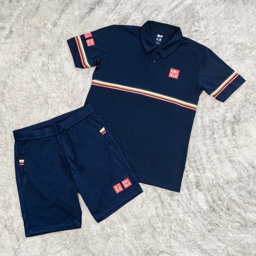 Bộ quần áo hè Uniqlo xanh than phối kẻ trước ngực - Thời Trang Thể Thao Cao Cấp WinMax