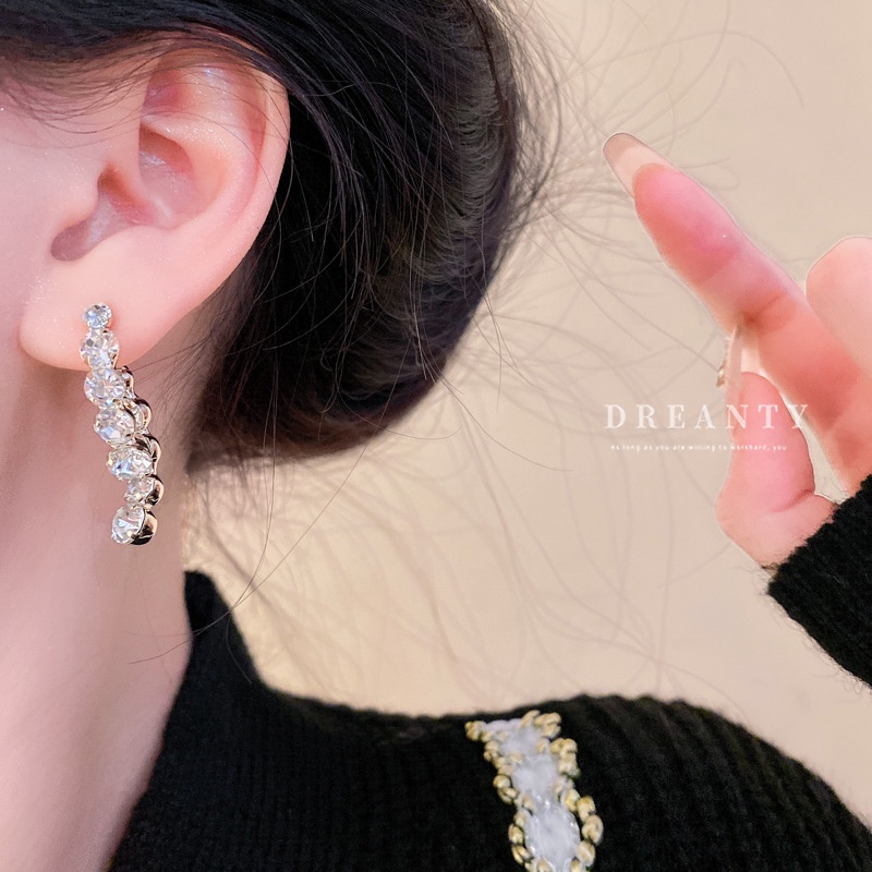 Bông Tai Mạ Vàng / Bạc Dát Kim Cương Nhiều Kiểu Dáng Hình Học Sang Trọng Phong Cách Hàn Quốc Cho Nữ