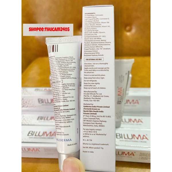 Biluma kem dưỡng trắng da, giảm thâm nám, arbutin, kojic acid cream